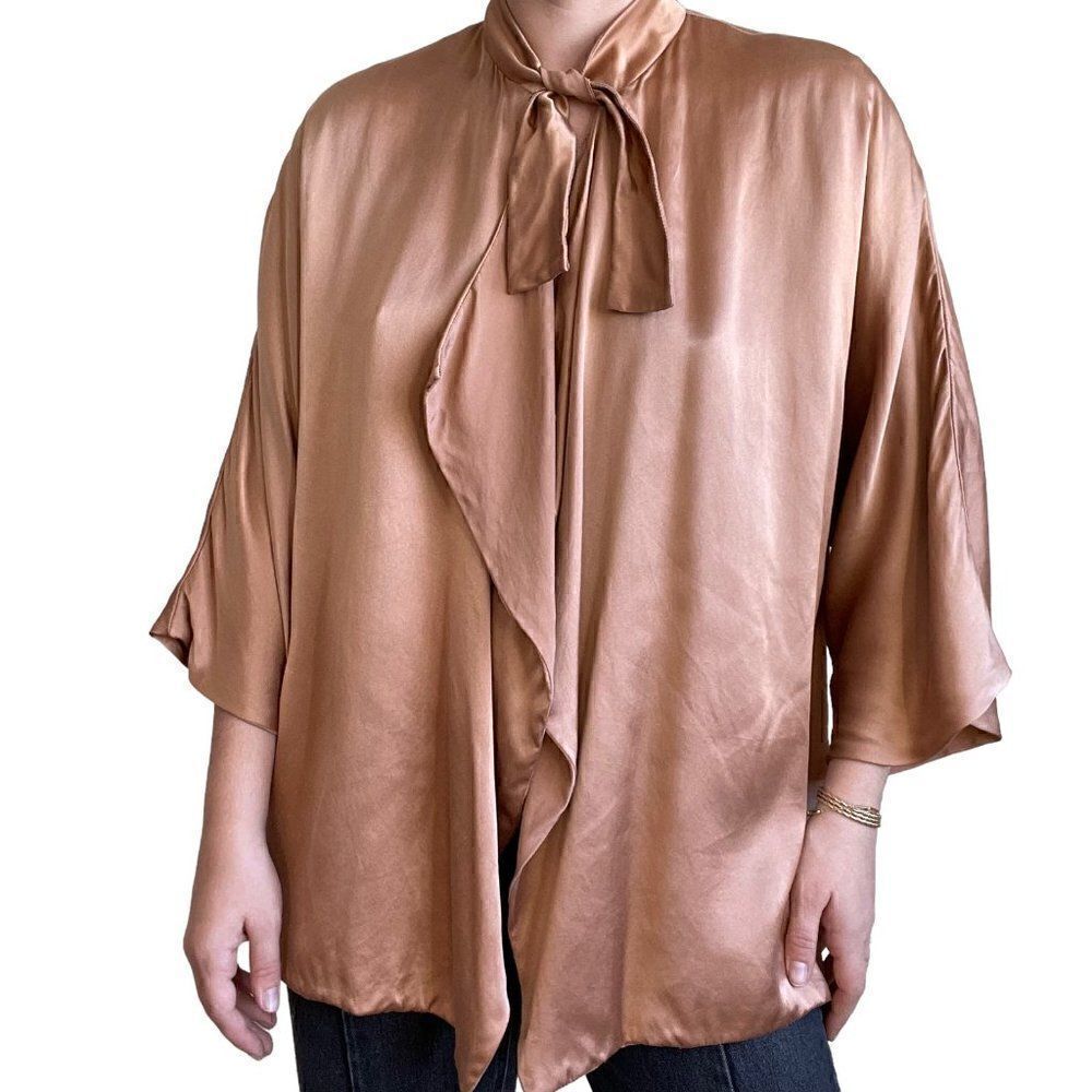 Catherine Gee Womens Champagne Pink Nude Silk Tunic Kimono Blouse Jacket Sz M